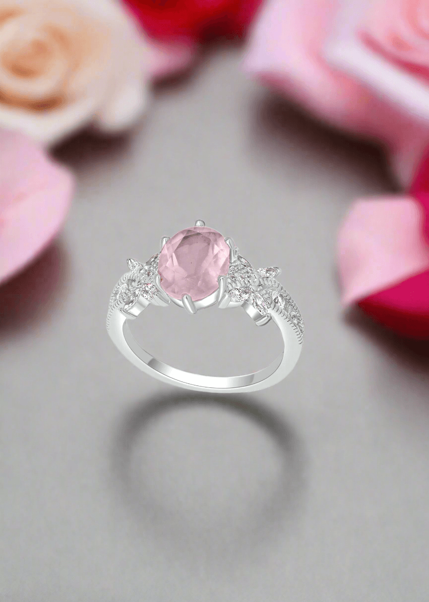 925 silver ring with rose quartz – symbol of love and balance