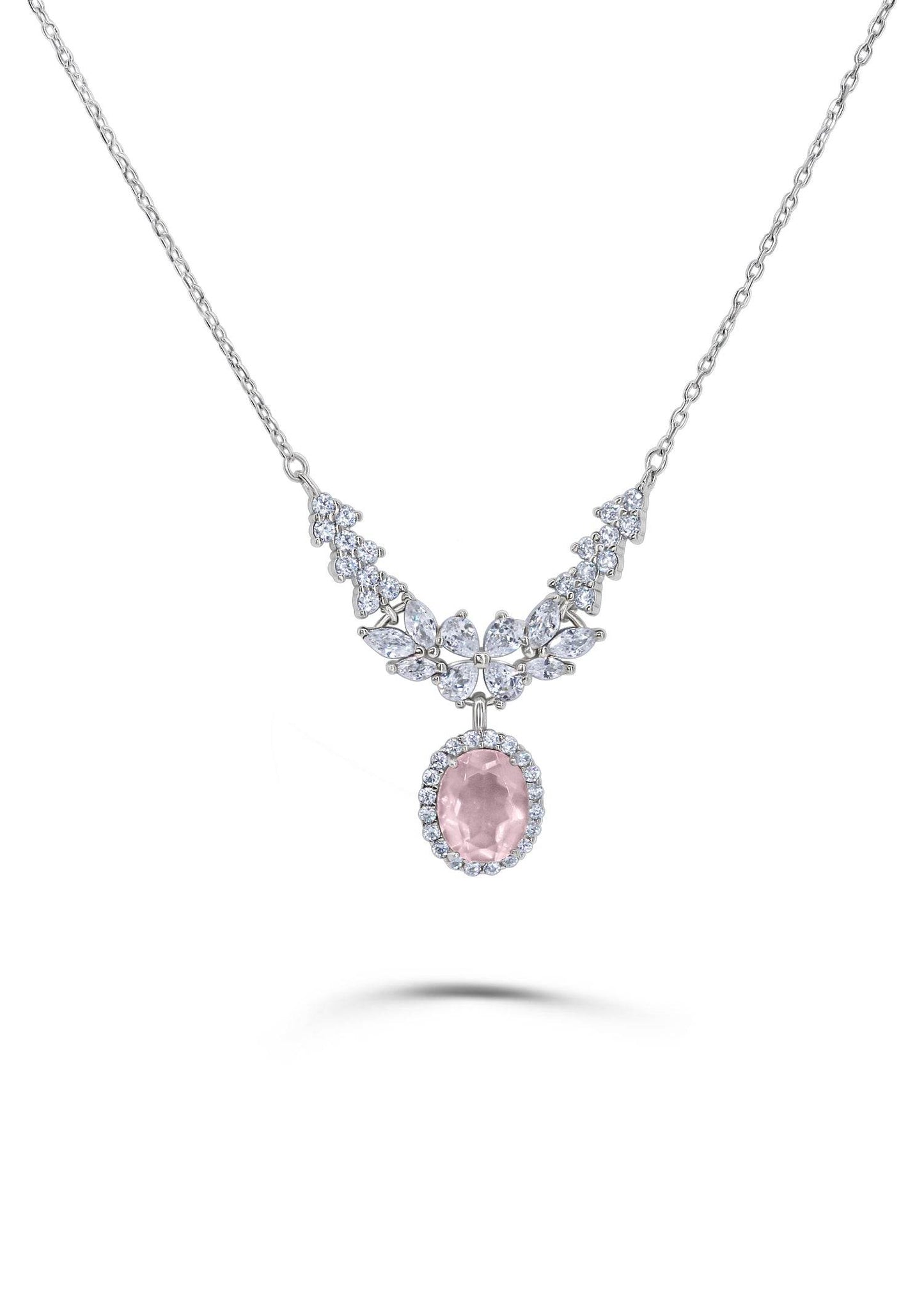 Rose quartz pendant on fine silver chain – feminine spiritual jewelry