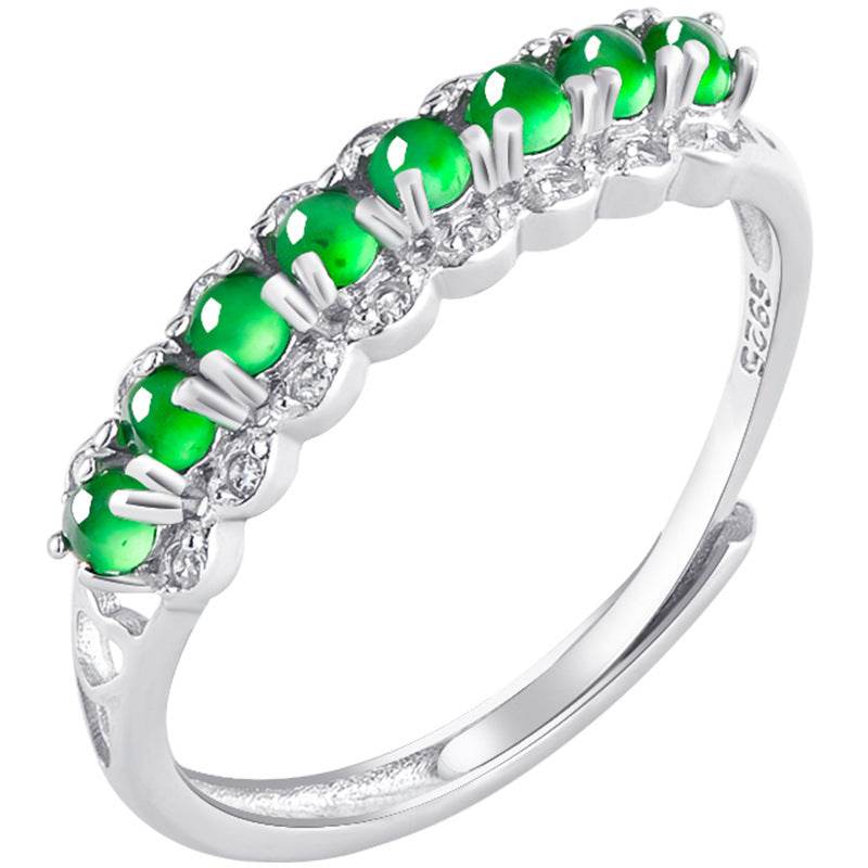 Women’s adjustable silver ring with green gemstones – daily wear