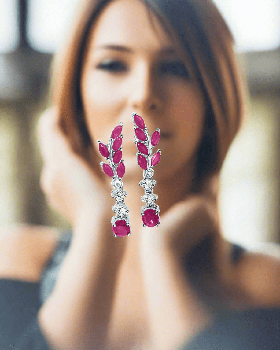 Women's luxury earrings with ruby and zirconia from Rosalina Collection