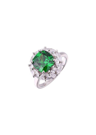 Cushion green gemstone ring with silver band