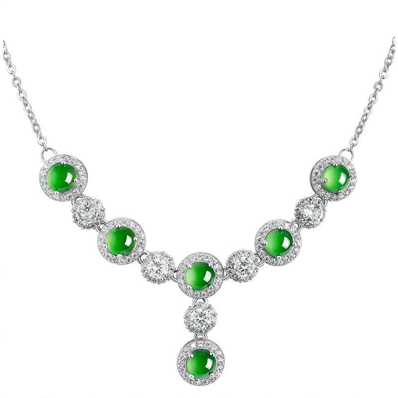 Luxury women’s necklace with genuine jade and clear zircon accents