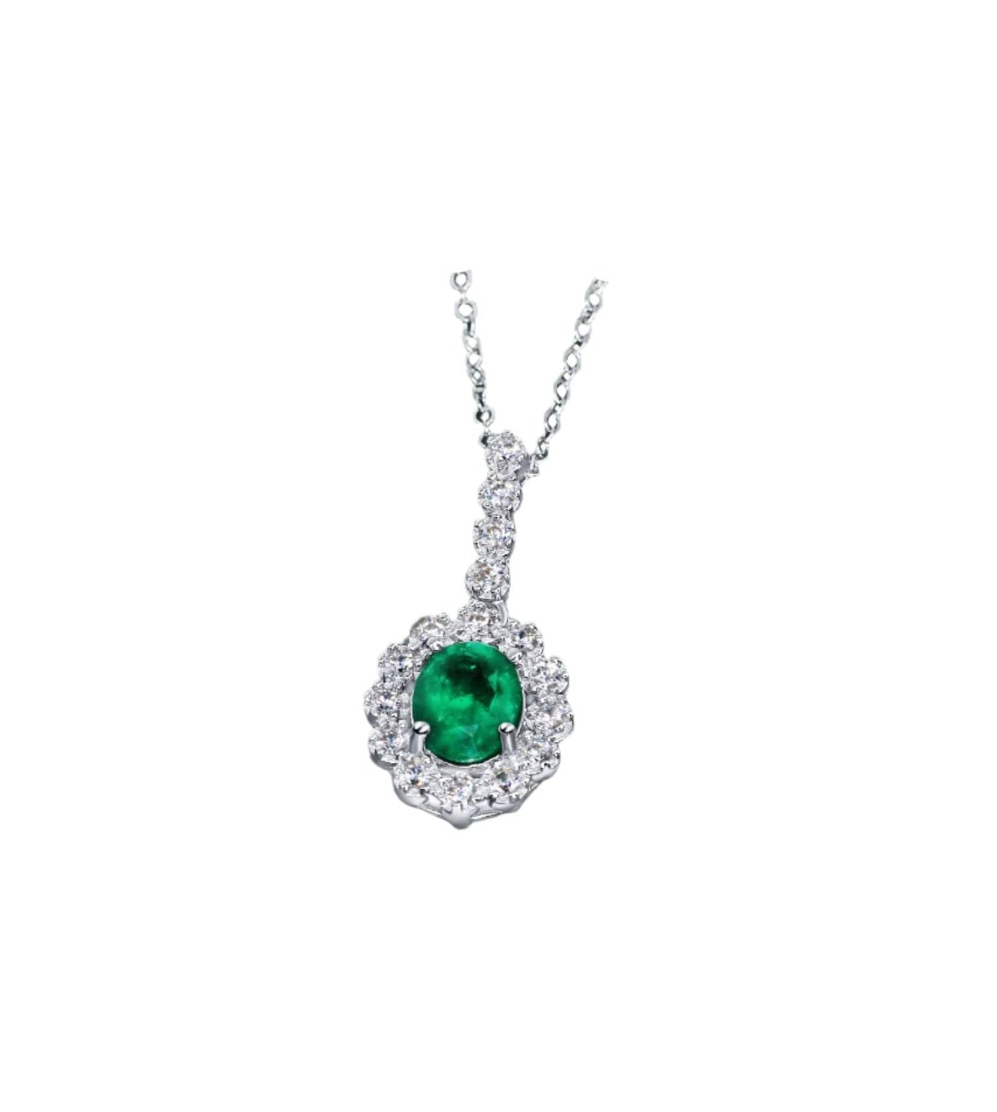 Platinum-plated silver necklace with certified natural emerald pendant – Zamrud Collection