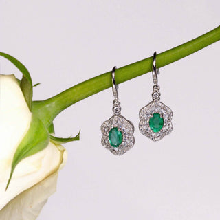 Zambian emerald earrings Rhodium plated silver earrings