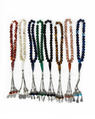 Handmade silver prayer beads (misbaha) with natural stones