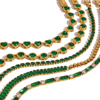 Gold-filled tennis bracelet with vibrant green sparkle