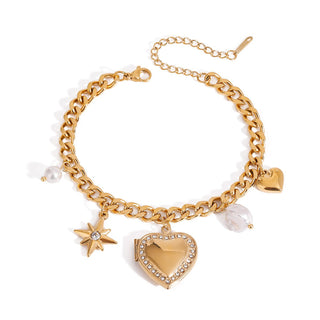 18K Gold Filled Heart Photo Locket Charm Bracelet – Gift Jewelry - Yadman Emarati
