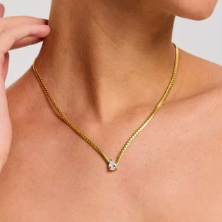 18K Gold Filled Necklace with Teardrop Zirconia Pendant - Yadman Emarati