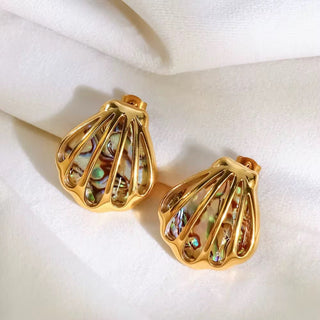18K Gold Filled Shell Earrings with Natural Abalone Inlay - Yadman Emarati