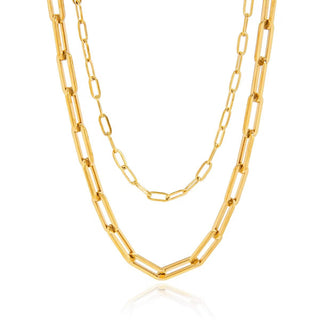 Two gold chain necklaces on a white background
