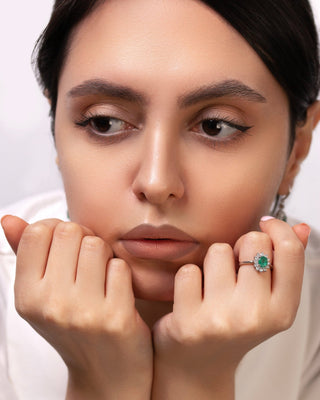 18K White Gold - Plated Natural Emerald Ring – The Zamrud Collection(Order to Make) - Yadman Emarati