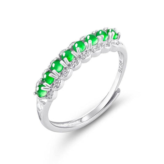 Adjustable jade band ring with platinum-plated silver setting for women