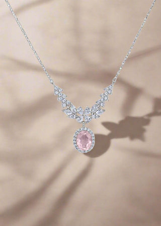 Elegant women’s necklace from The Rosalina Collection with pink gemstone