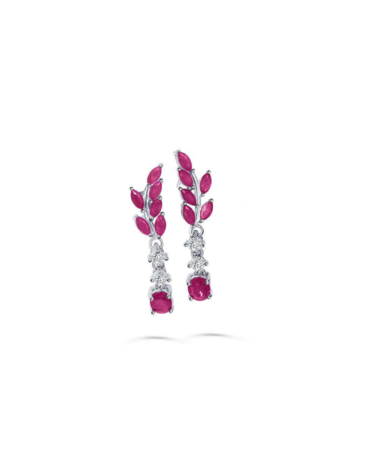 Natural ruby earrings with platinum-plated sterling silver and zirconia accents