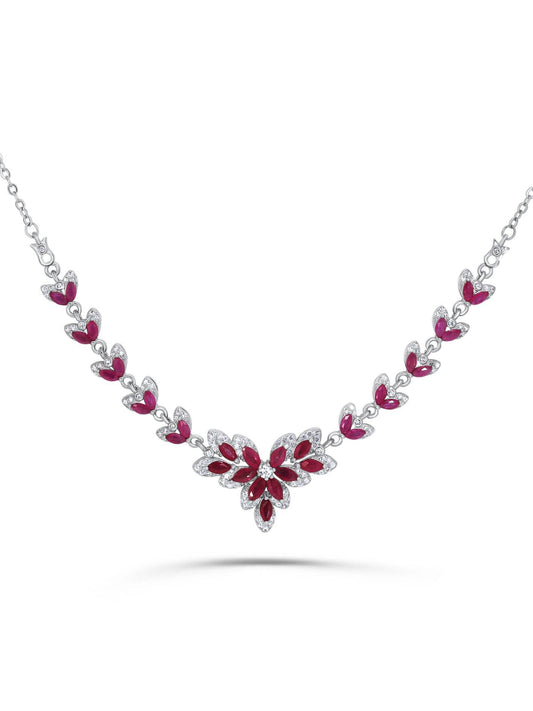 Natural ruby necklace with platinum-plated silver and zirconia accents – elegant women's jewelry