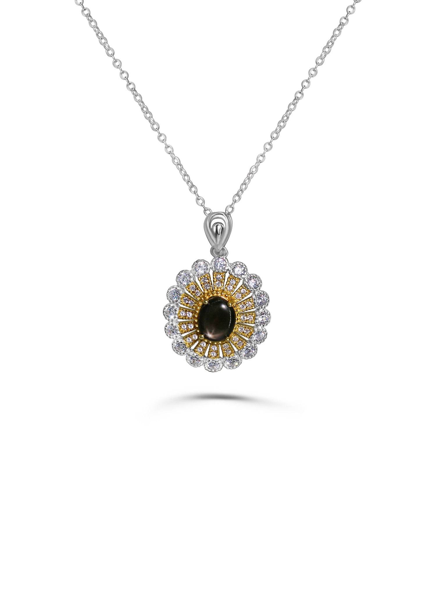 Natural star sapphire pendant in 18K gold-plated sterling silver – She is Eclipsa