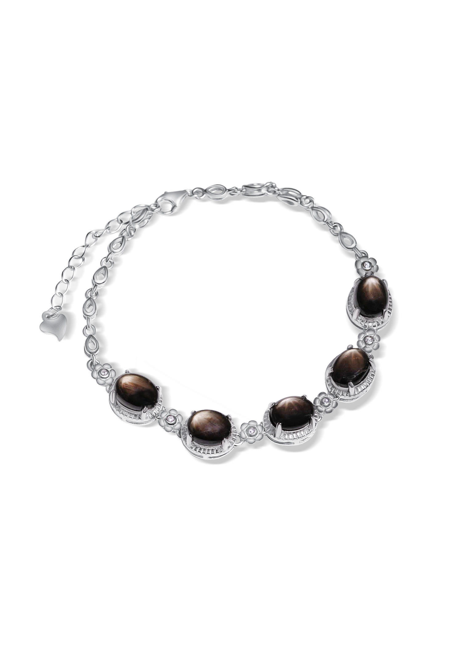 Natural star sapphire women's bracelet 18K gold plated silver