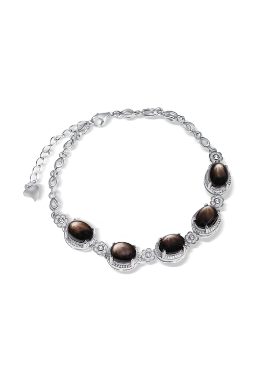 Natural star sapphire women's bracelet 18K gold plated silver