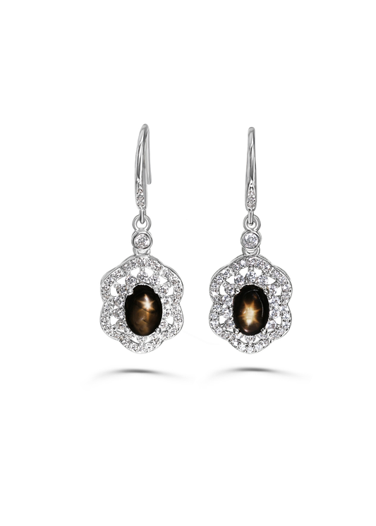 Natural star sapphire women's earrings gold plated silver