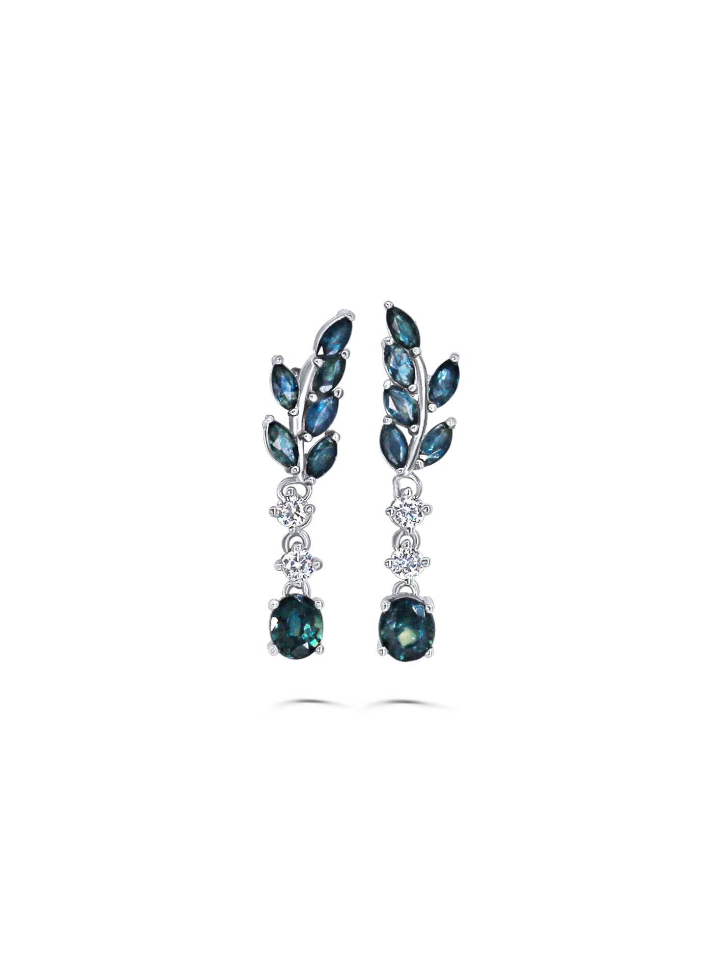 Boucles d’oreilles pour femme en saphir bleu naturel et argent plaqué platine – Collection Nyxsara | Fait main