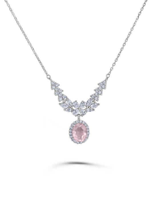 Rose quartz pendant on fine silver chain – feminine spiritual jewelry