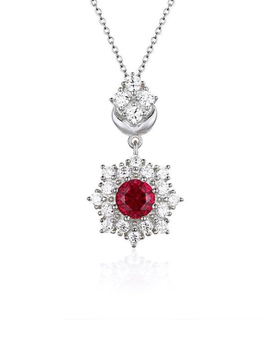 Ruby-cut red zirconia necklace in floral design