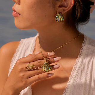 Abalone Shell Scallop Pendant Necklace in 18K Gold Filled - Yadman Emarati
