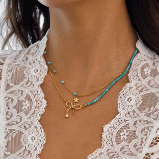 18K Gold Vermeil Necklace with Turquoise Beads
