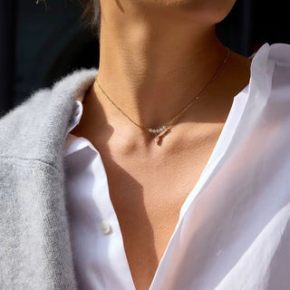 Dainty gold necklace with teardrop zircon pendant