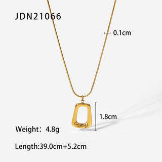 Gold necklace with measurements on a white background