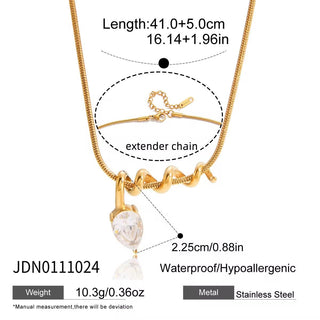 Hypoallergenic necklace with swirl and drop charm