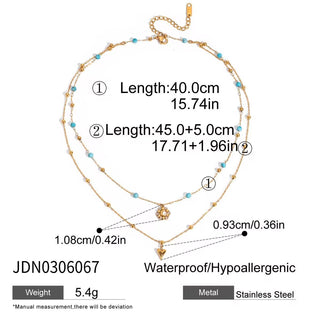 Double-Layer Heart and Moon Necklace in Gold