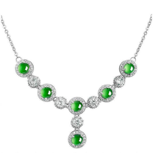 Luxury women’s necklace with genuine jade and clear zircon accents