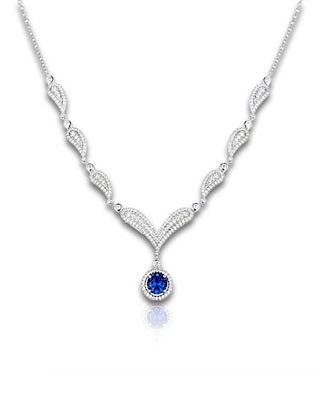 Rhodium-plated S925 silver necklace with blue zirconia centerpiece – Nyxsara Collection