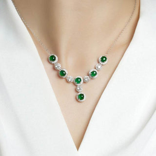 Handcrafted silver necklace with natural green jade and zircon details