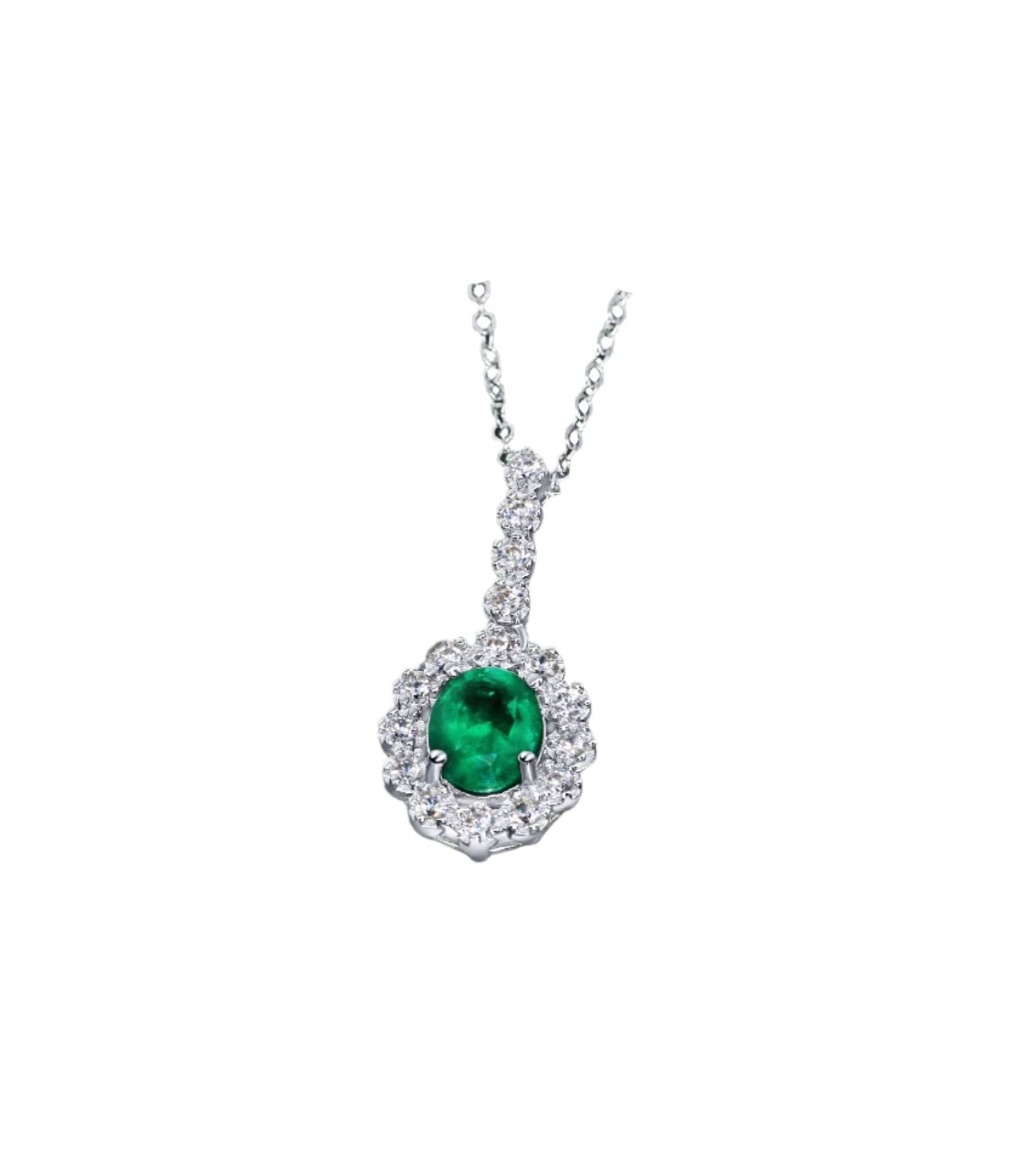 Platinum-plated silver necklace with certified natural emerald pendant – Zamrud Collection