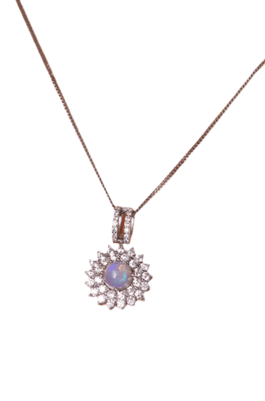 Natural white opal sunburst necklace for women
