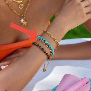 18K Gold Vermeil Bracelet Set with Turquoise Beads