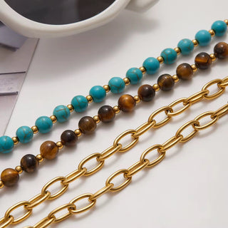 Layered Gold Chain and Turquoise Bead Bracelet