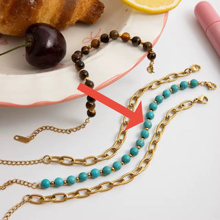 Two-Piece Gold and Turquoise Bracelet Set