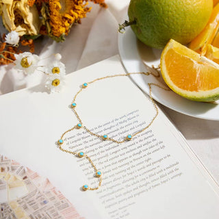 Gold Y-Chain Necklace with Blue Accents